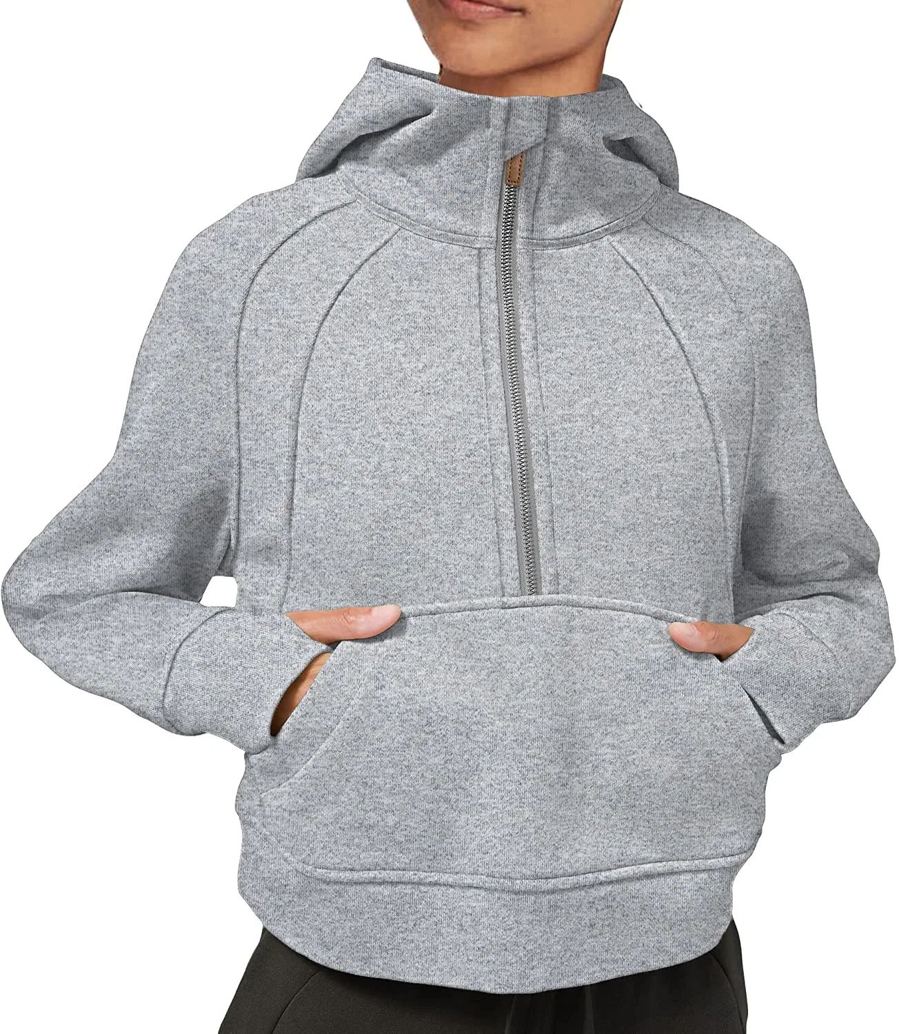 Флис Hoodies женщин муфты с насечками Pullover 1/2 молнией свитеры длинной втулки на крышах культуры свитер большого отверстия