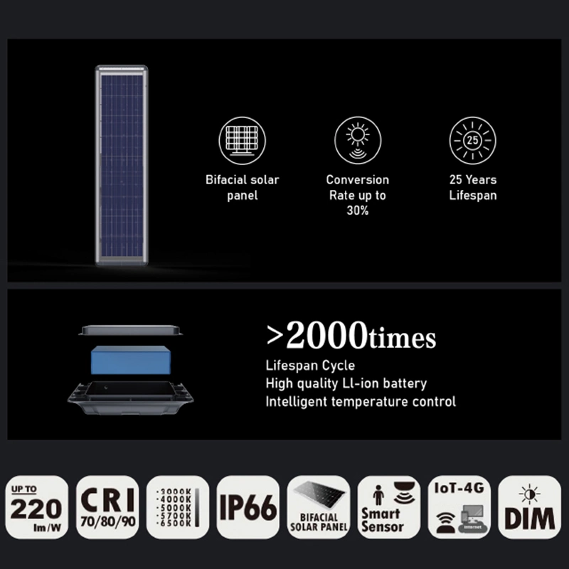 Lecuso 2024 New Outdoor Waterproof 30W 60W 80W 100W 120W 150W Integrated All in One Solar LED Street Light