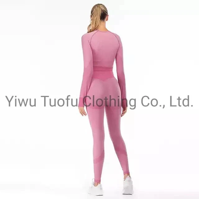 Roupas de Ginástica Fitness Conjuntos de ioga de cintura elevada executando o vestuário amassar mechas Rosa Perneiras contínua elevação topo sportswear