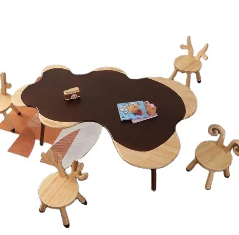 Прелестная цельной древесины животных стол и стул мебель для детей