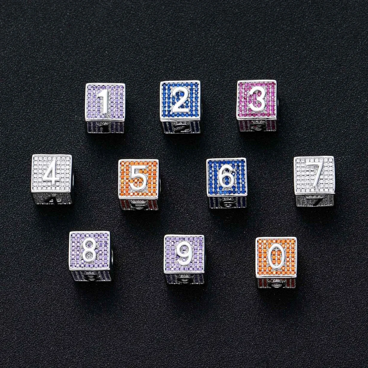 Dice Square Arabic Numeral Pendant 0-9 Full Zircon Free Combination Trend Fashion Hip Hop Jewelry