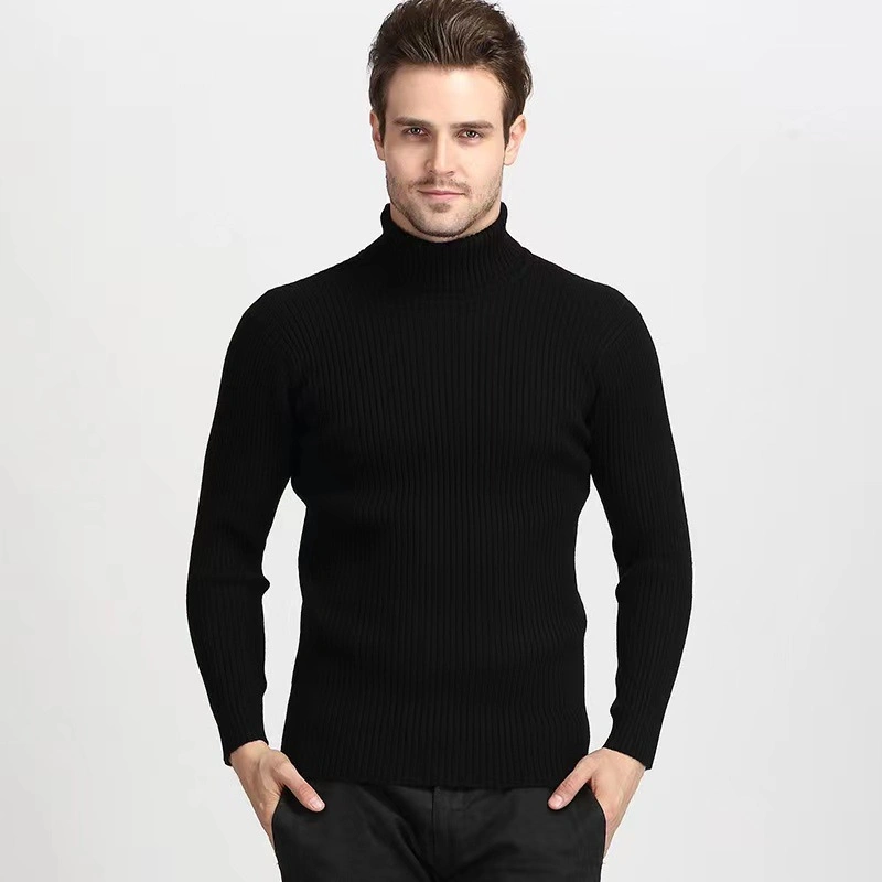 Mens Ribbed Slim Fit Knitted Pullover Turtleneck Sweater