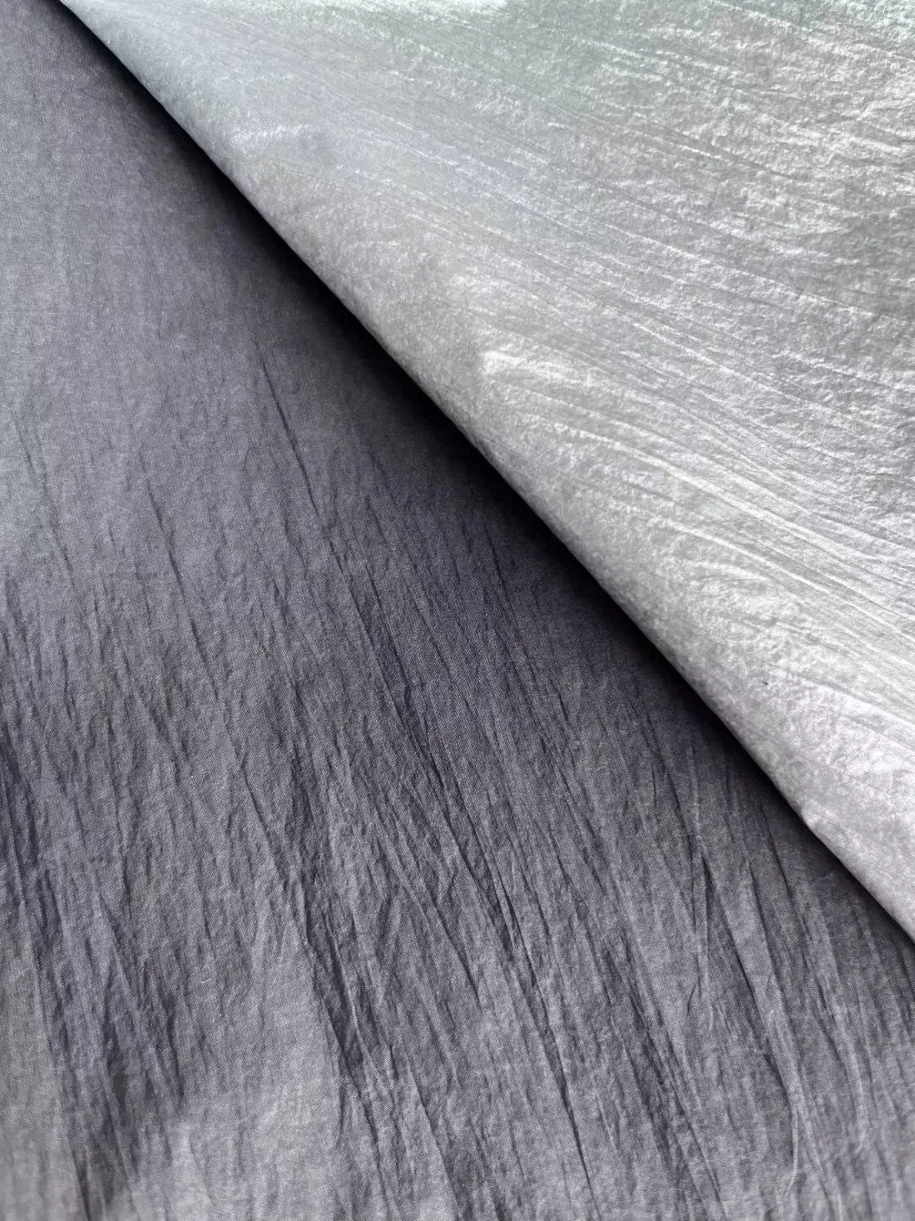 Wrinkled Silver Foil Print Superthin Nylon Fabric for Garment