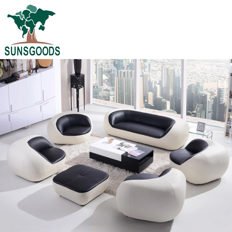 Chinese Natural and Comfortable Modern Style Black and White Leather / Fabric Leather Sofa Furniture