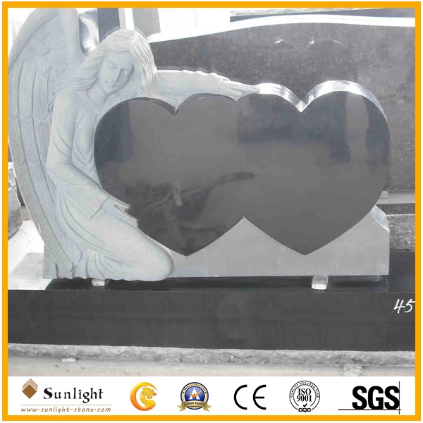 Best Choice Black Granite Headstone Angel Wings Monument Factory Price