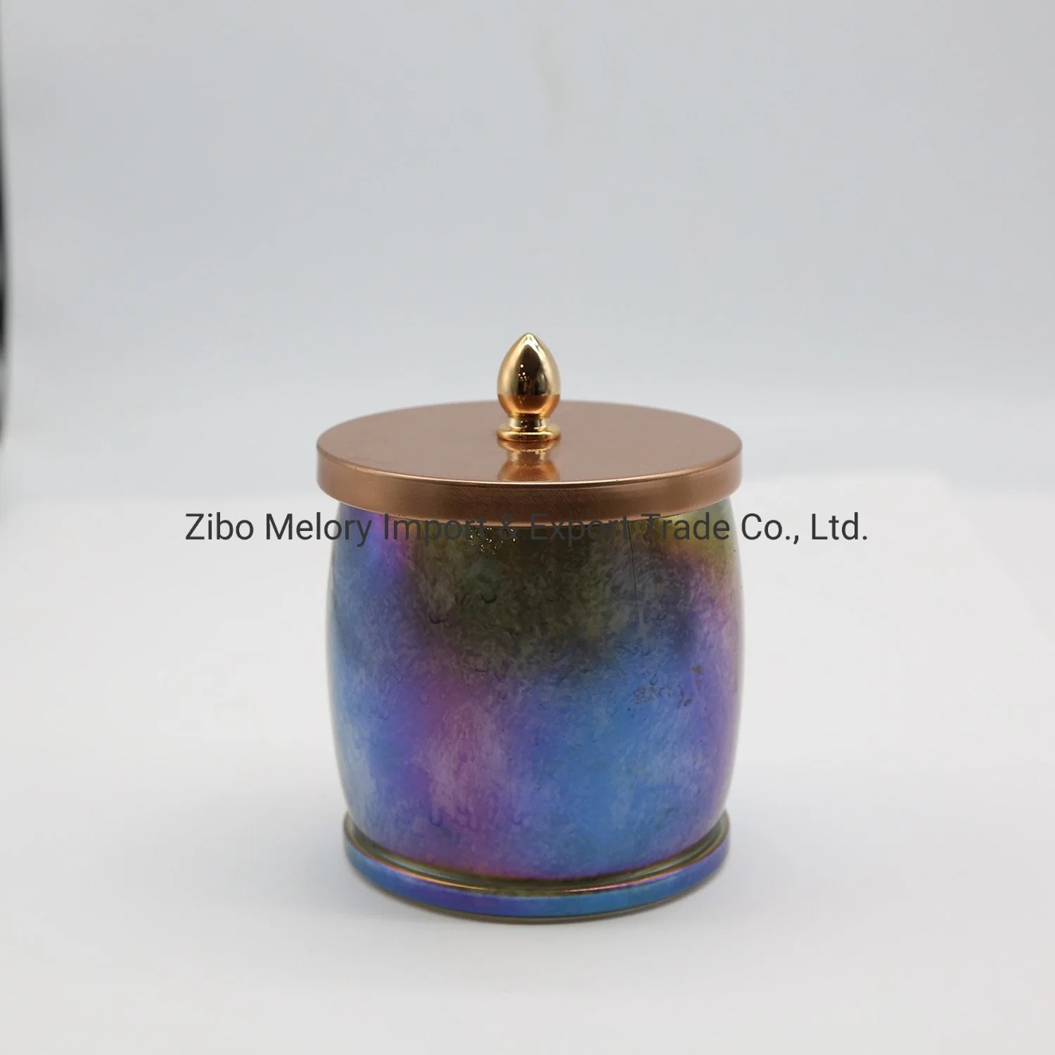 Metallic Painted Round Belly Glass Candle Holder with Metal Lid