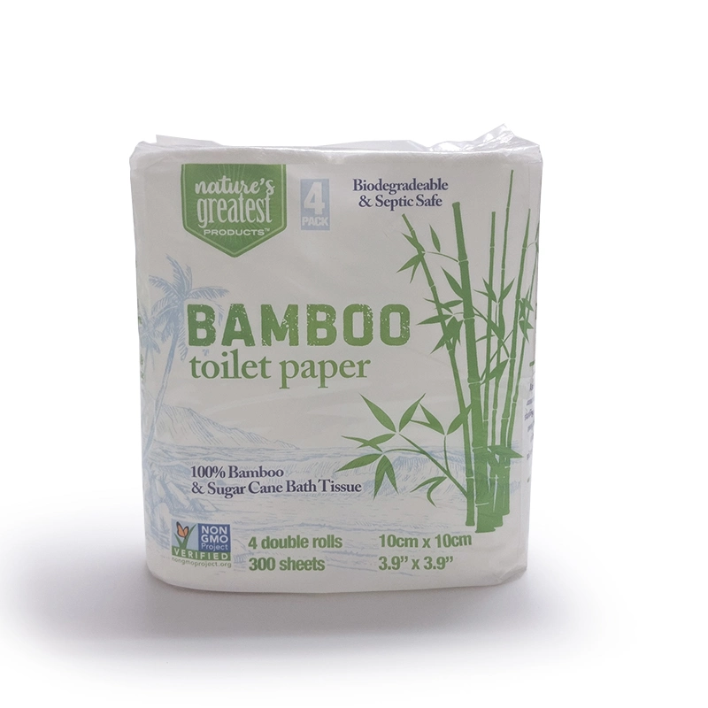 2ply 15GSM 300 feuilles 4 Rouleaux Pack White blanchis Environmental Friendly libre de l'arbre de bambou Papier hygiénique de pâte de papier toilette