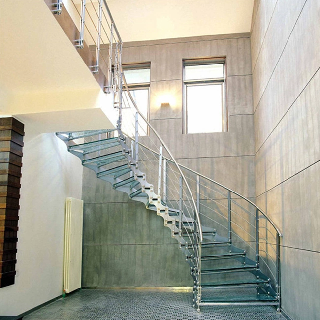 Stainless Steel Wooden Curved Staircase Carbon Steel Curved Staircase Spindles Powder Coated Curved Outdoor Stairs