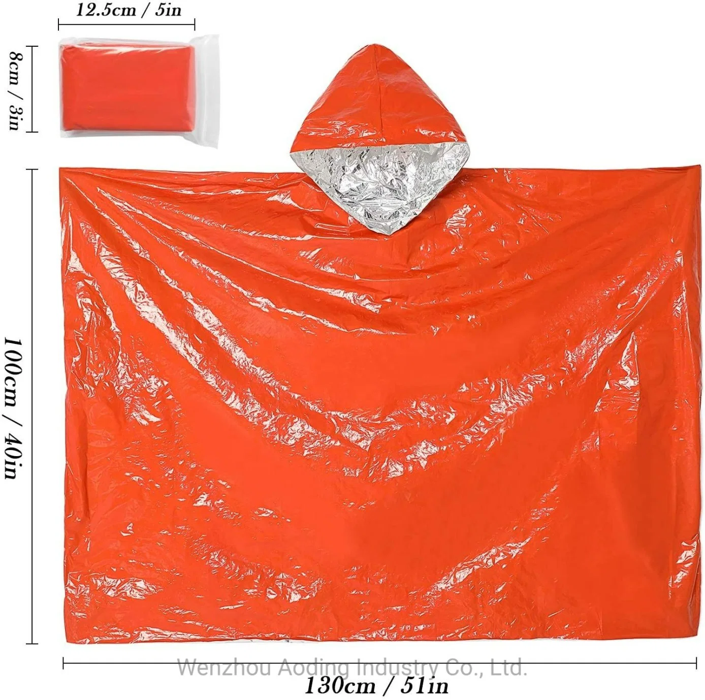 Multi Purpose Anti Tear Orange Survival PE Mylar Emergency Rain Poncho