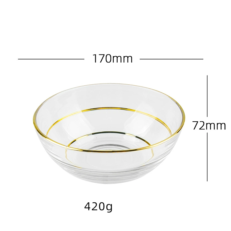 Nordic Crystal Round Glass Fruit Salad Bowl Modern Luxury Gold Rim Glass Salad Bowls