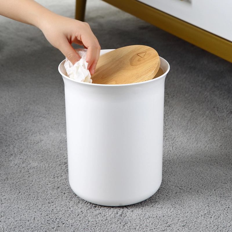 Modern Simple PP Household Office Bedroom Recycling Rubbish Paper Storage Boxs Waste Bin Plastic Trash Bin with Bamboo Cover