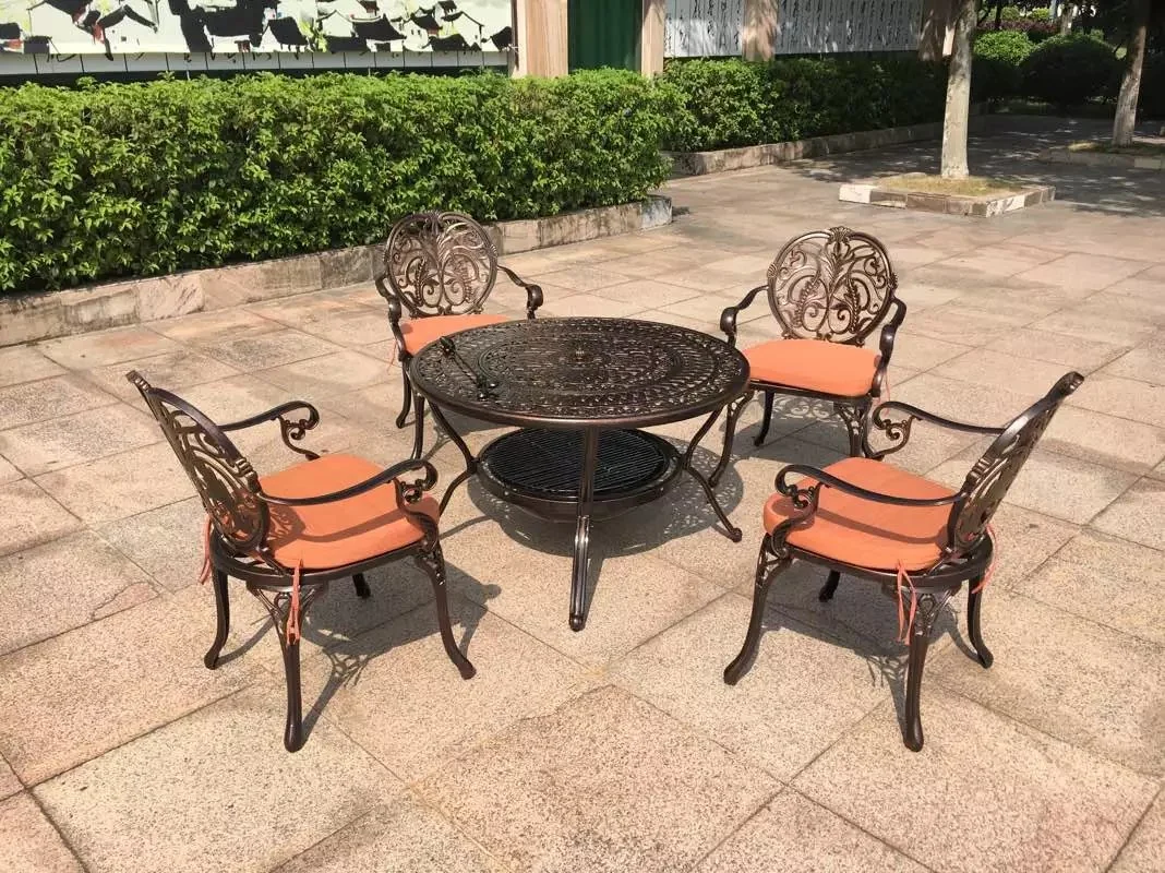 Modern Style Garden Leisure Patio Mesh Chair Outdoor Modern Design Patio Furniture BBQ Round Table Cast Aluminium Dining Set