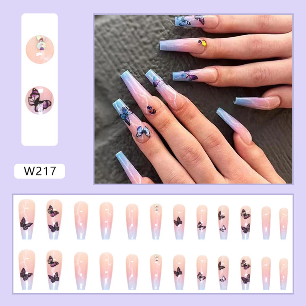 Full Cover Long Ballerina Fake Nails Soft Coffin Butterfly Gel Press on Nails False Nail Tips