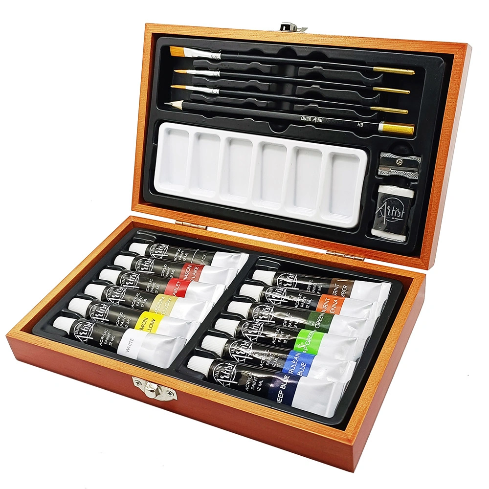 Art Supplies 20PCS Acrylic Paint Set in Wooden Gift Box