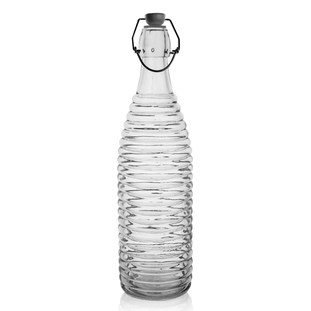 Stripes Body Swing Top Sealed Lid Glass Bottle with Clip 1000ml Beverage Wine