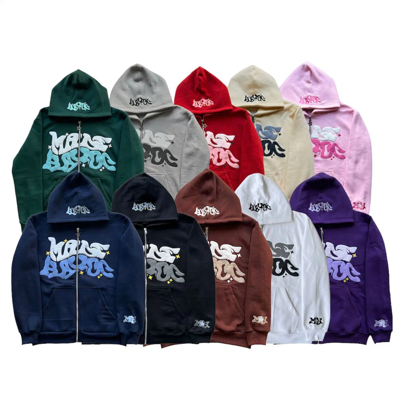 Custom Street Wear French Terry Zip up with Pocket Hoodie Custom 3D Puff Zip up Hoodies for Men