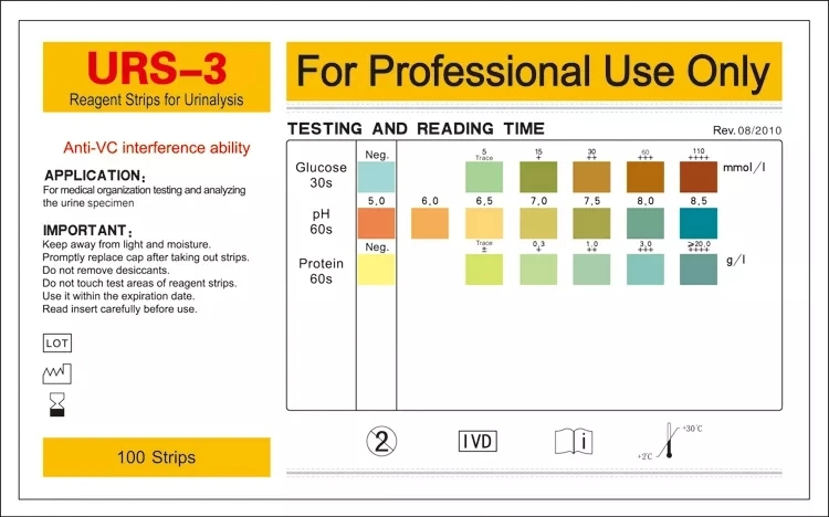 Universal Urine Test Strips Urs-3, Glucose/pH/Protein Test Strips