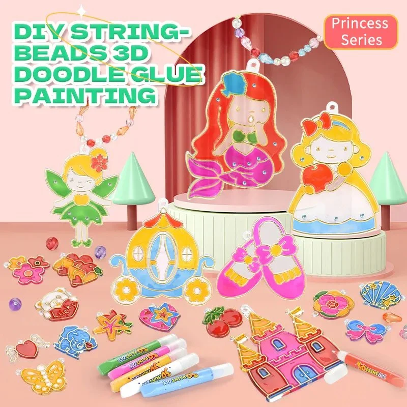 Children Intellectual Kids Funny Interesting Colorful DIY Jewelry Making Supplies Toys Three-Dimensional Glue Painting Princess Jewelry Set