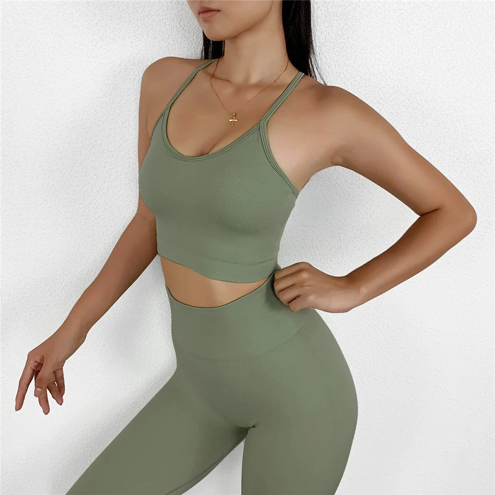 High Elastic Thread Ribbed Yoga Suit Sports Bra Fitness Legging Two Pieces Yoga Set Sport Wear