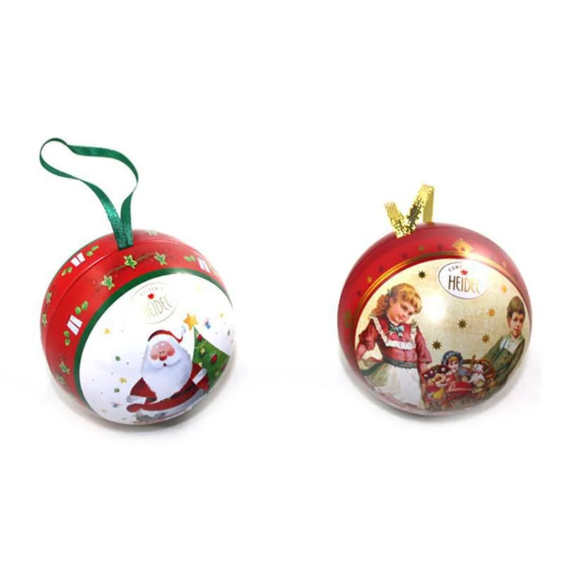 Christmas Ball Shaped Chocolate Gift Tea Packaging Candy Tin Box with Ribbon