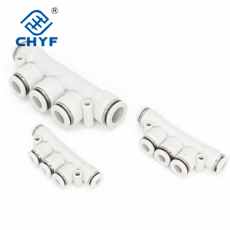 Pneumatic PU Tracheal Joint Quick Five-Way Pk-4/6/8/10/12 White Plastic Five-Port Joint Quick Plug Fittings High Pressure