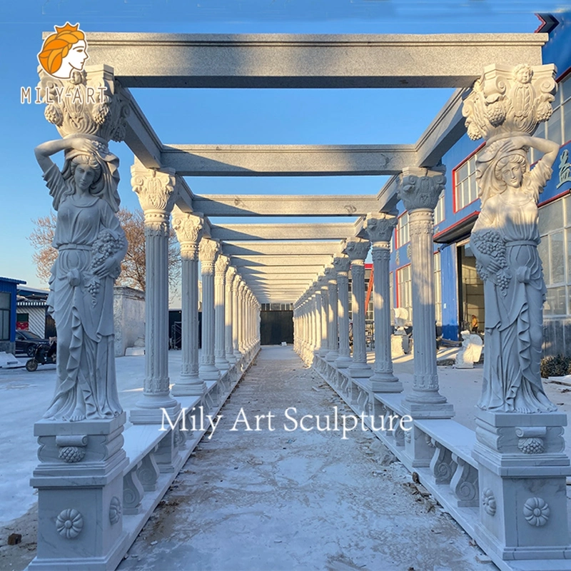 Decoration Large White Natural Stone Square Marble Column Gazebo