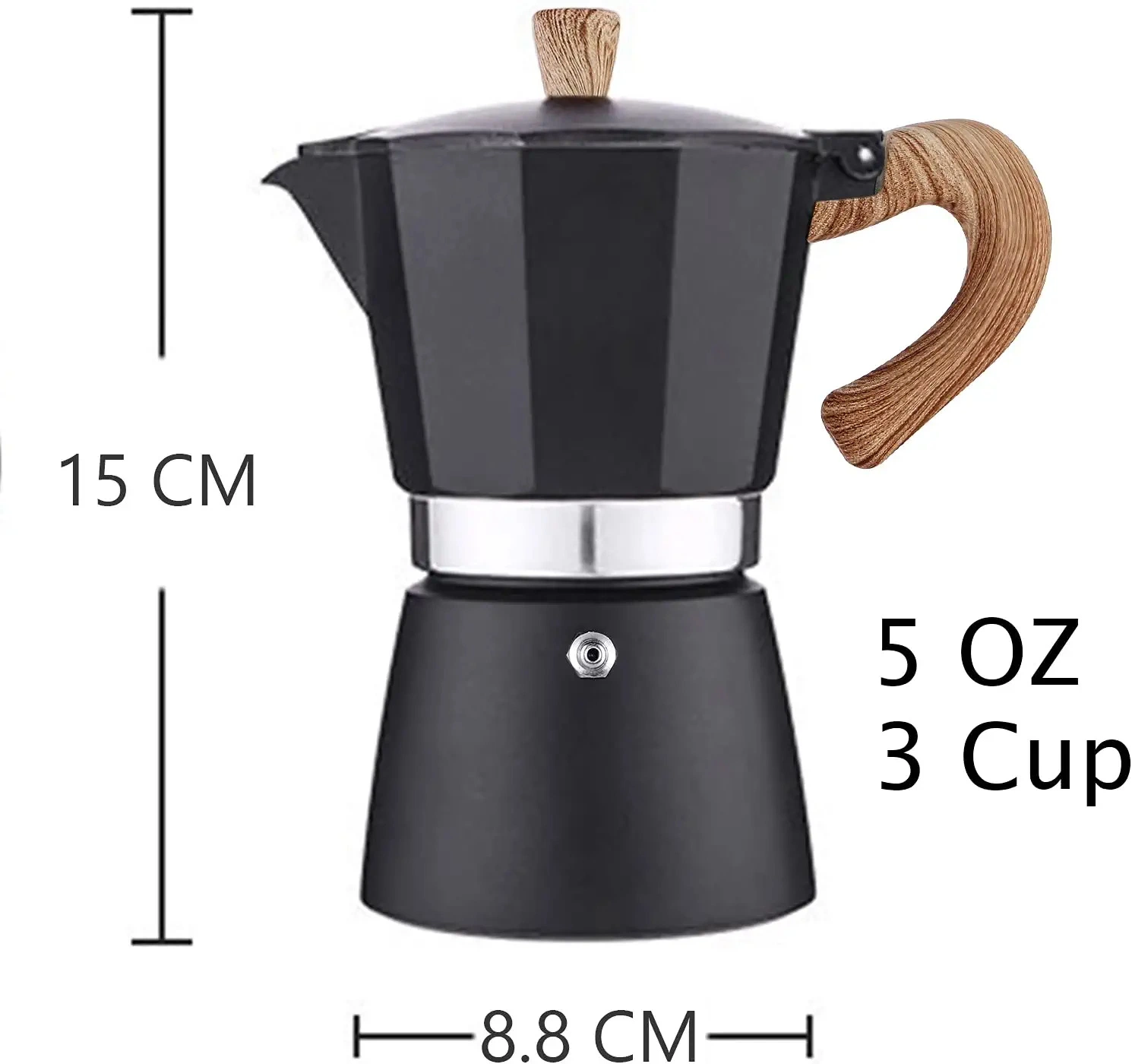 Qzq Negro Home Camping Senderismo Acero inoxidable aluminio Espresso Classic Cafetera italiana - olla Moka