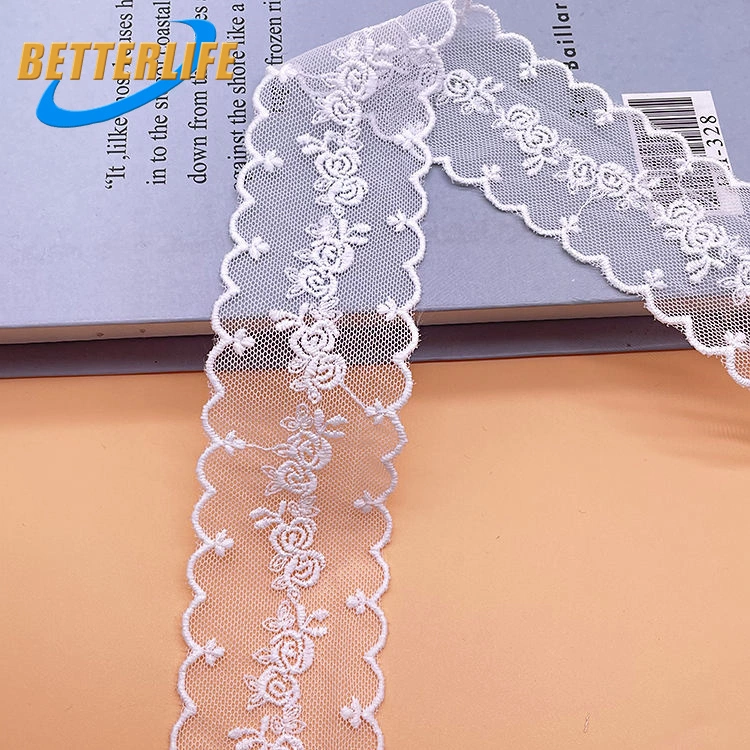 Nylon White Lace Embroidered China Wholesale/Supplier Fabric Skirt Decoration Just a Trim Customized Logo Factory Price Professional Bulk Bronze Purfle