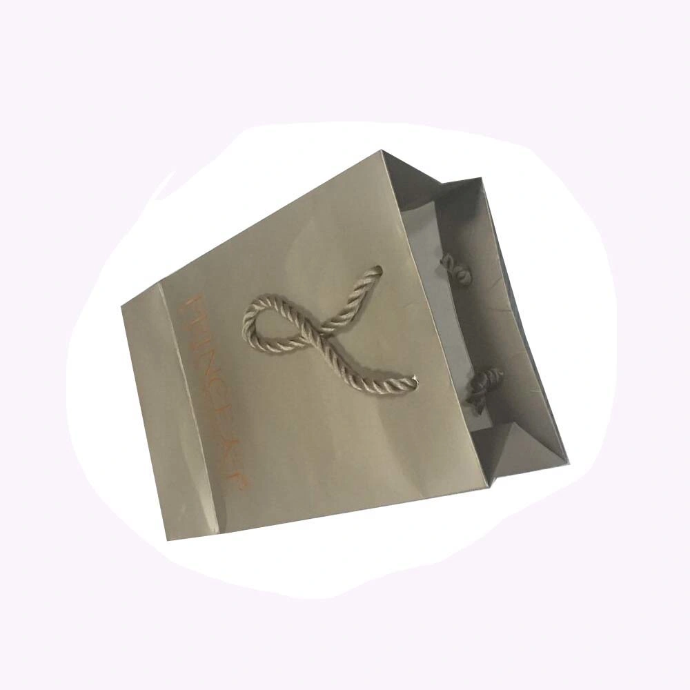 Silver Color Printed Paper Bag with Cotton Rope