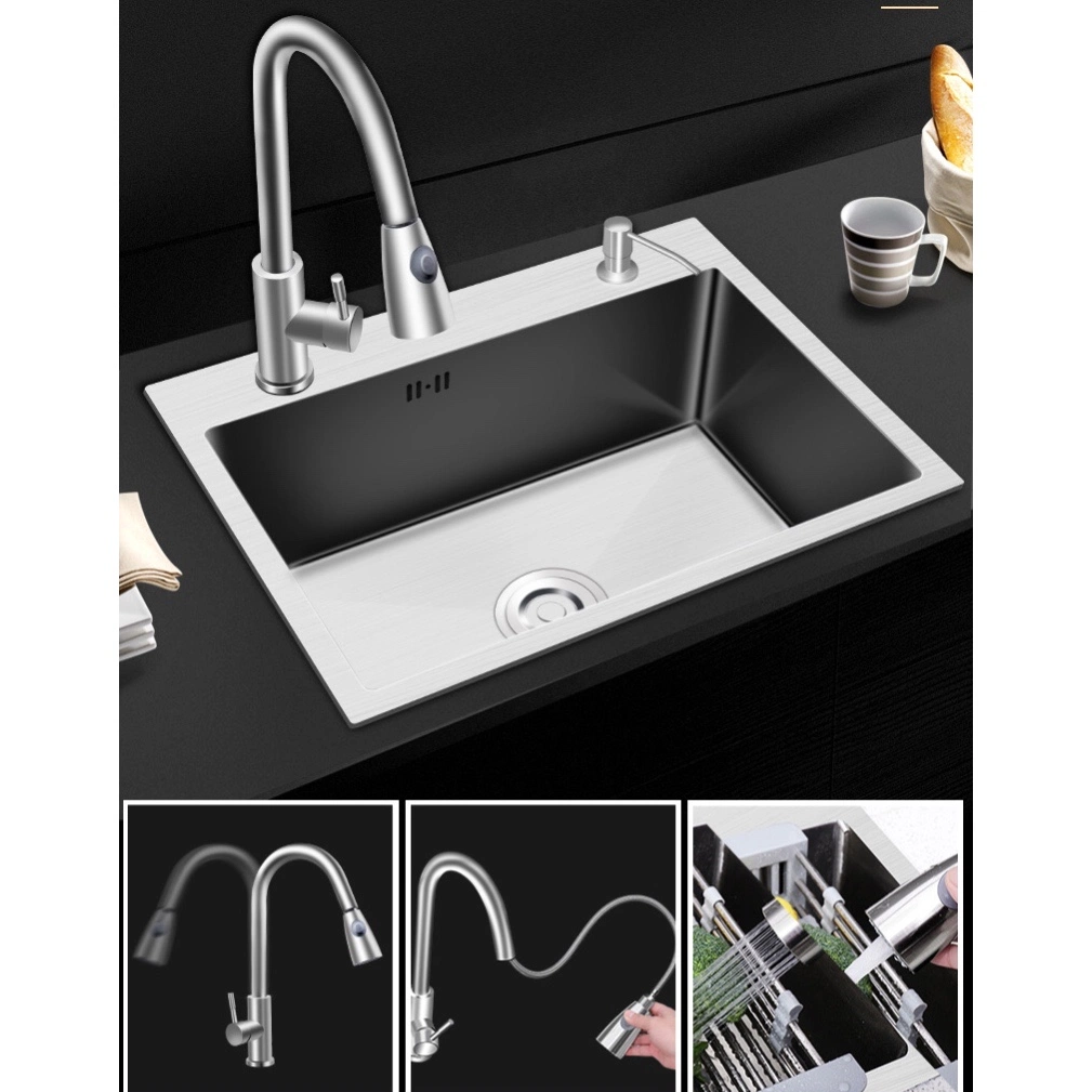 Factory Price Kitchen 304 Stainless Steel Thickened Single Trough Hand-Drawing Sink Large Single Trough Under Counter Sink