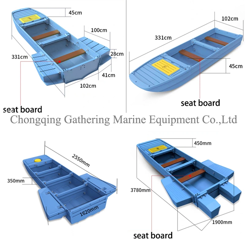 Plastic Folding Boat Durable Lightweight PE Boat Car Borne Fishing Boat