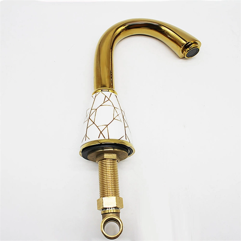 Luxury Golden Finish 3-Piece Set: Deck Mounted Mixer Tap Faucet, Basin Toilet Faucet Set with Dual Handles and Antique Brass Design