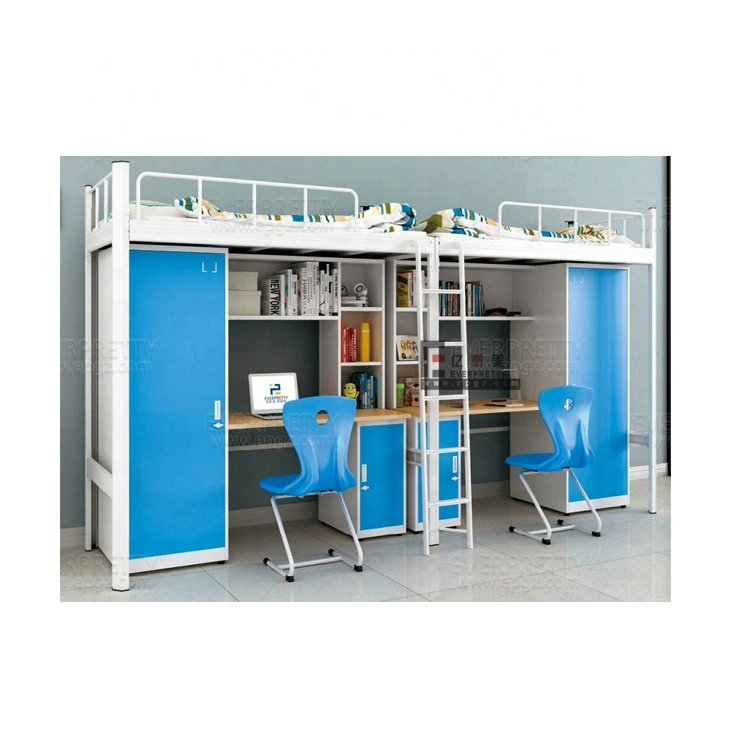 Appartement d'école et de travail Dorm simple double triple lit king size queen size Taille fer acier en bois en métal Fram adulte Decker Loft Bunk Lit avec bureau et rangement