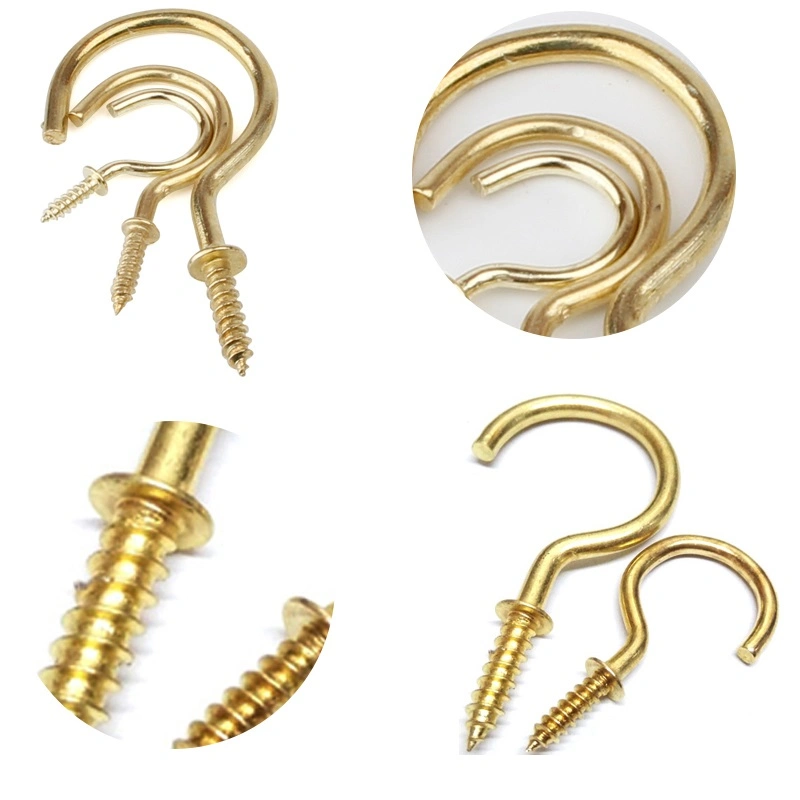 Brass Plated Hooks Screw Wood Eye Hooks Screw