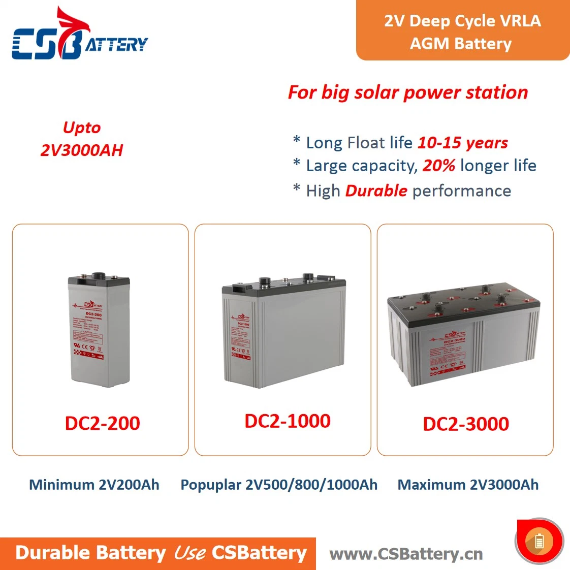 Csbattery 2V600ah Bateria Sealed Deep Cycle Lead Acid AGM Battery for Solar-Charger-Controller/Pump/Nuclear-Power-Station/Ada