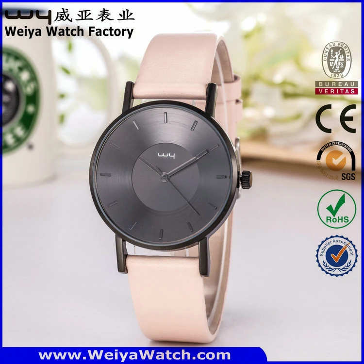 Casual Custom Service Leather Strap Quartz Ladies Wrist Watch (Wy-105A)