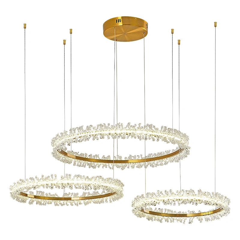 Modern Crystal Chandelier Lighting for Living Room Gold Ring Combination LED Ceiling Light