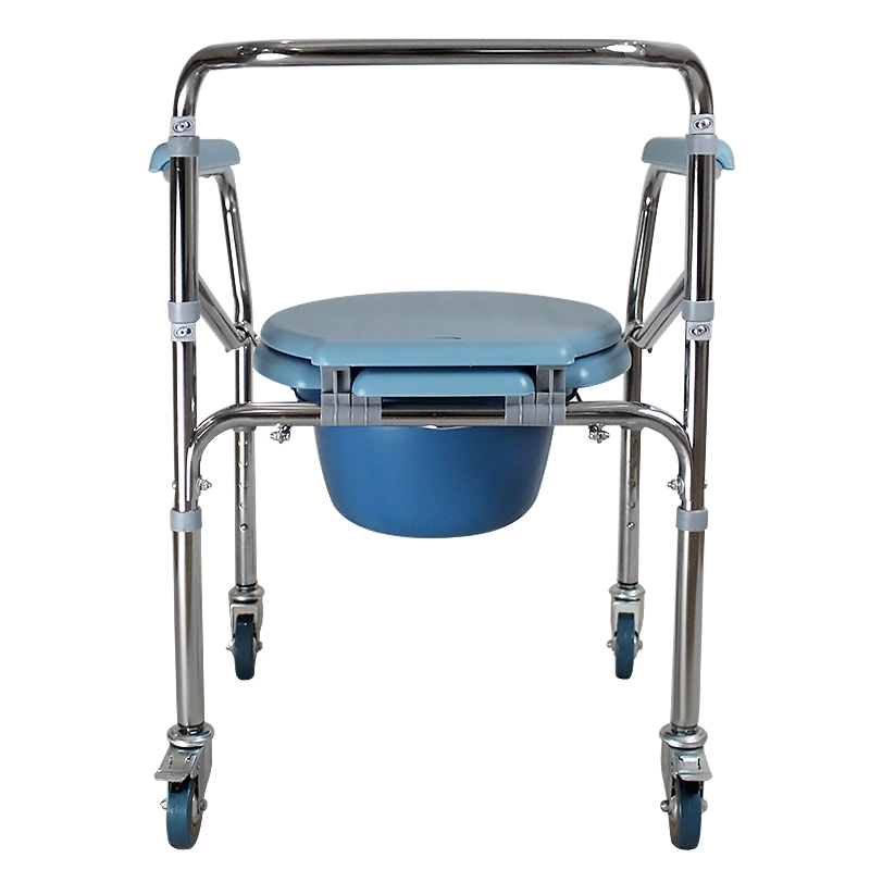 Stainless Steel Transfer Potty Chair Bathroom Furniture for Elderly or Disabled with Plastic Removable Commode Bucket