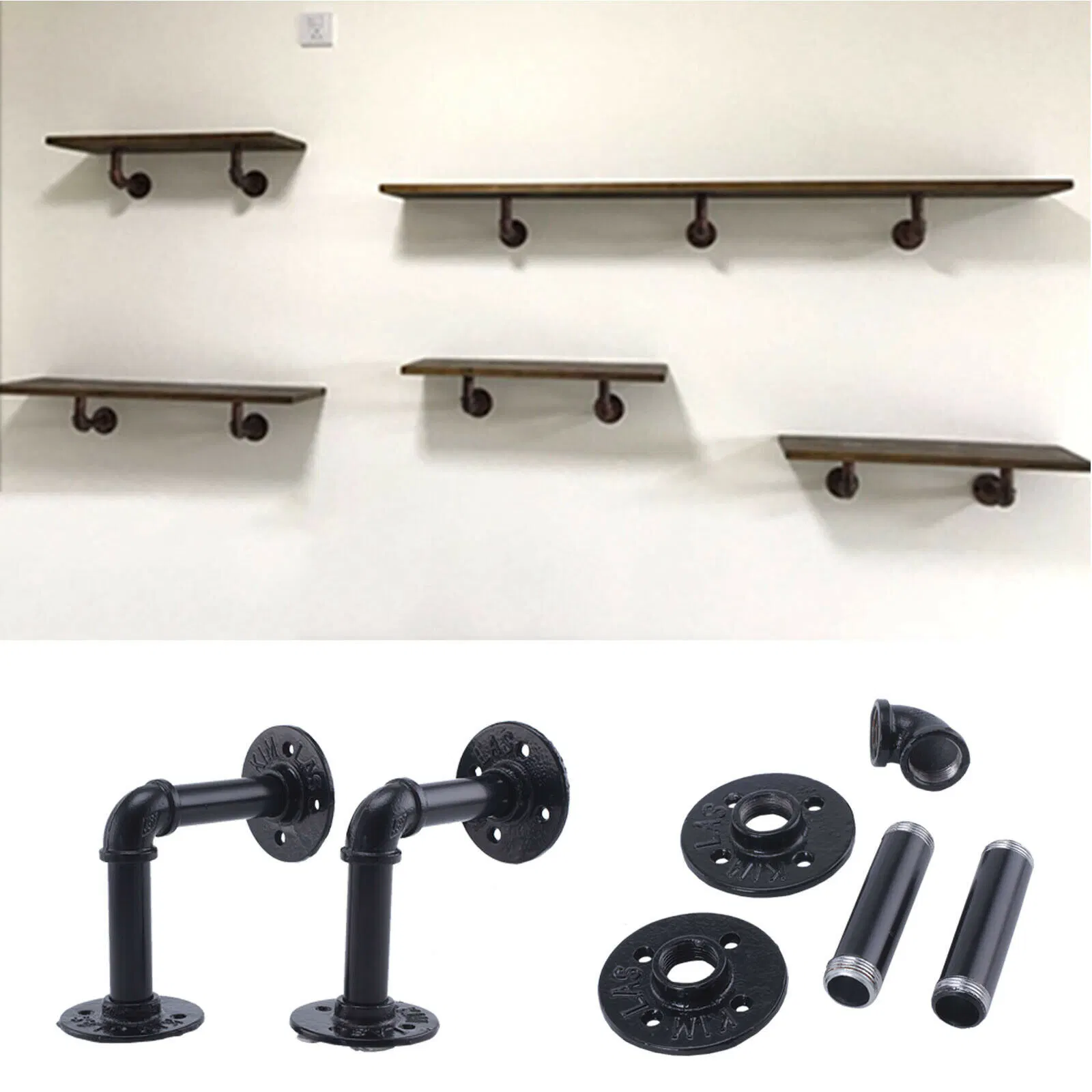 Shelf Brackets - 90 Degree Pipe Hangers for Industrial Style Floating Shelves, Shelf Brackets, Rustic Shelf Bracket for Kitchens, Bathrooms