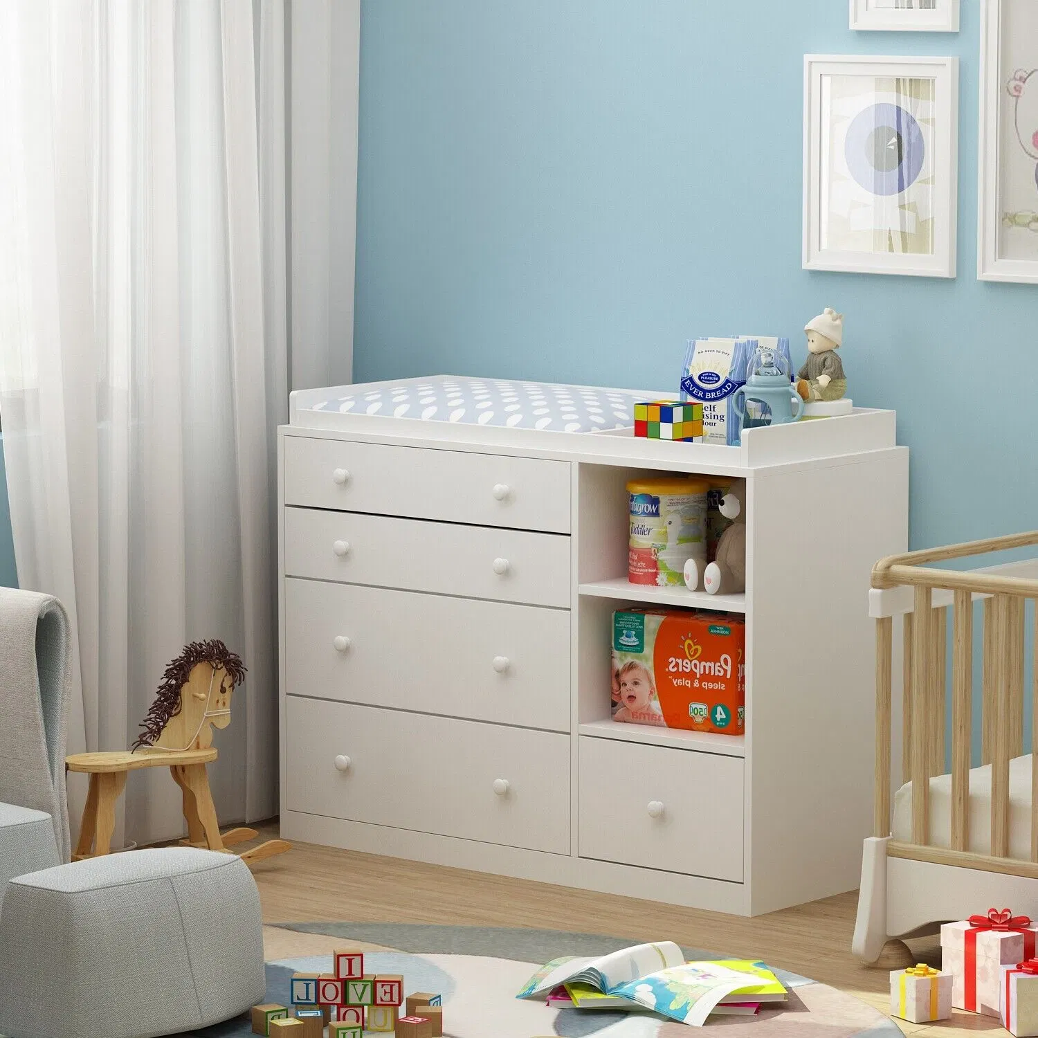 High Satisfaction 5 Drawer Nursery Dresser Vertical Baby Changing Table