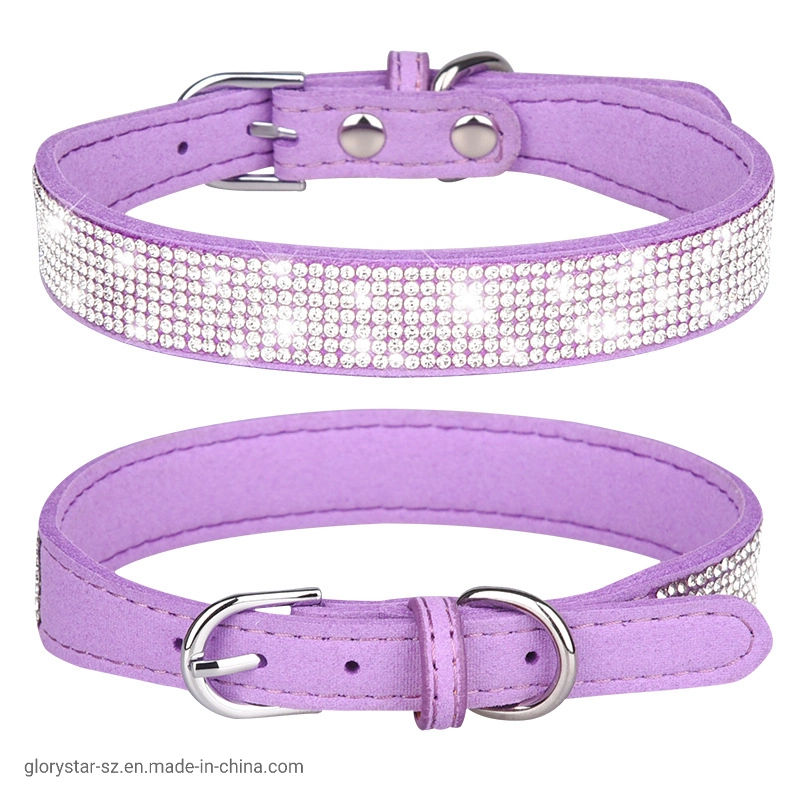 Suede Fiber Adjustable Glitter Rhinestone Pet Dog Collar Pet Accessories