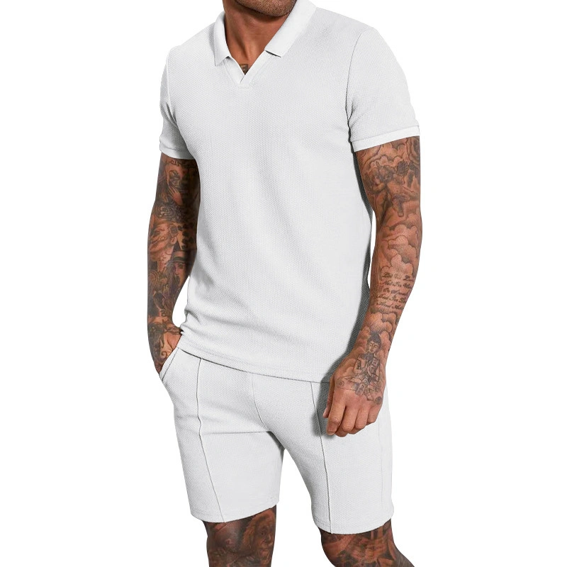 Summer New – Polo à revers en V et motif gaufré pour Homme