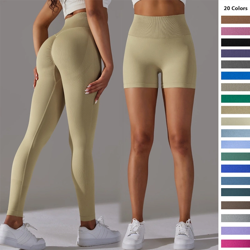 Amazon Hot Popular 20 colores Fitness ropa perfecta Gimnasio Biker Shorts para mujer, Custom Scrunch Booty Shorts compresión Yoga ropa con línea de contorno