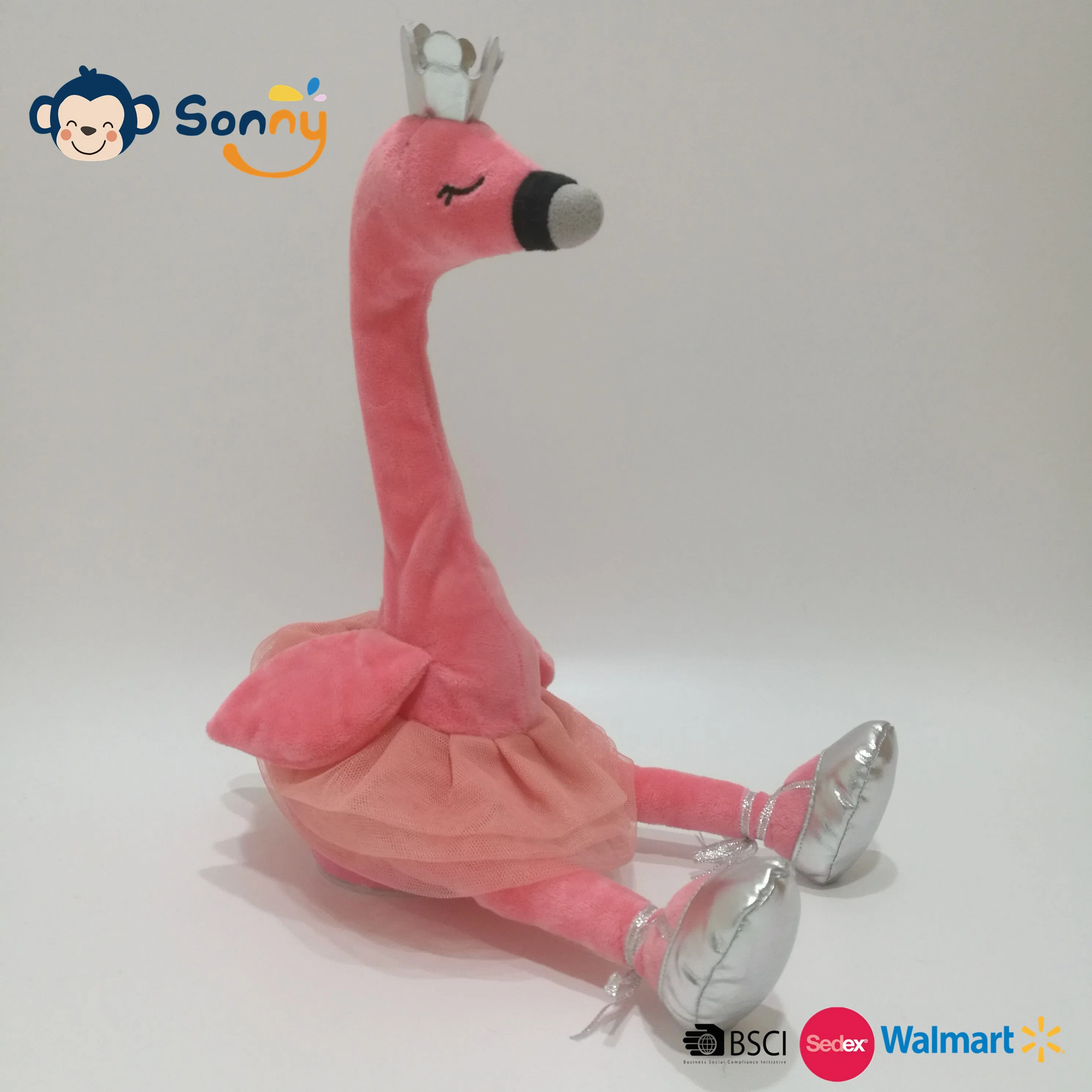 Best-Selling Plush Recording & Repeating Ballet Shoe Flamingo Talking Back Plush Toy BSCI Audit