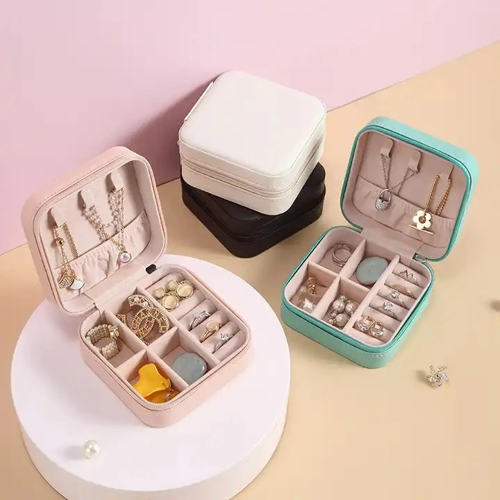 Boîte de rangement en cuir pour bijoux Collier Boucles d'oreilles Emballage Coffret de présentation de bijoux