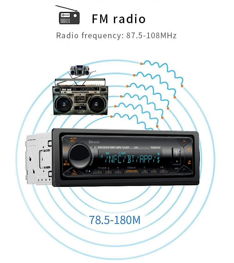Leitor de MP3 para automóvel 2USB Rádio FM com sistema de áudio para automóvel Bluetooth