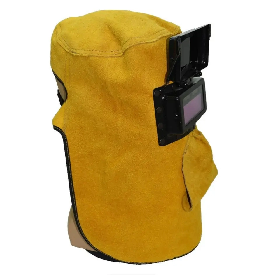 Yellow Cowhide Leather Fire Protection Full Head Welding Face Mask Welding Helmet