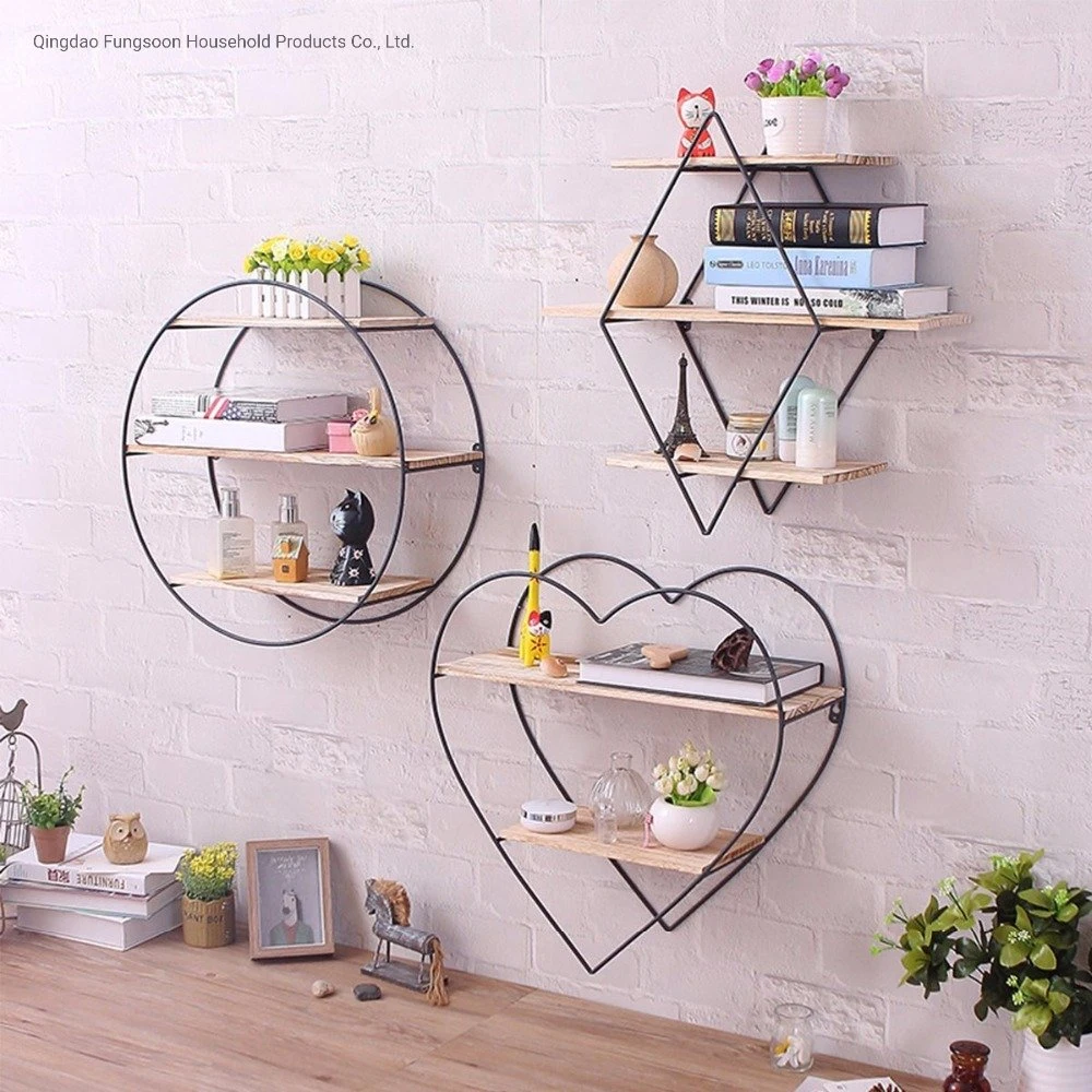 Wooden and Metal Decorative Heart Shape Floating Wall Storage Shelves