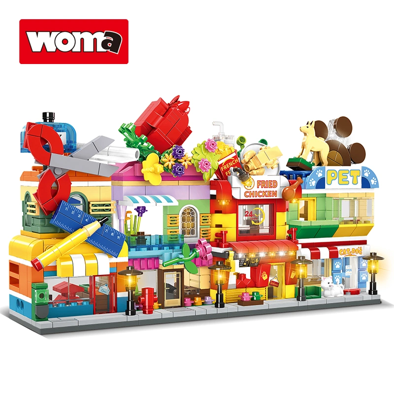 Woma Toys C0346 Moc City Metropolitan Interest Modern Stationer Flower Shop Fried Chicken Pet Building Block Set Chain-Store Style Construction Toy