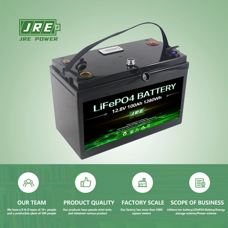 Jrepower Portable Multi-Functional Lithium 12V 100ah Deep Cycle Battery with Cigarette Lighter Power Port/USB/LCD Display